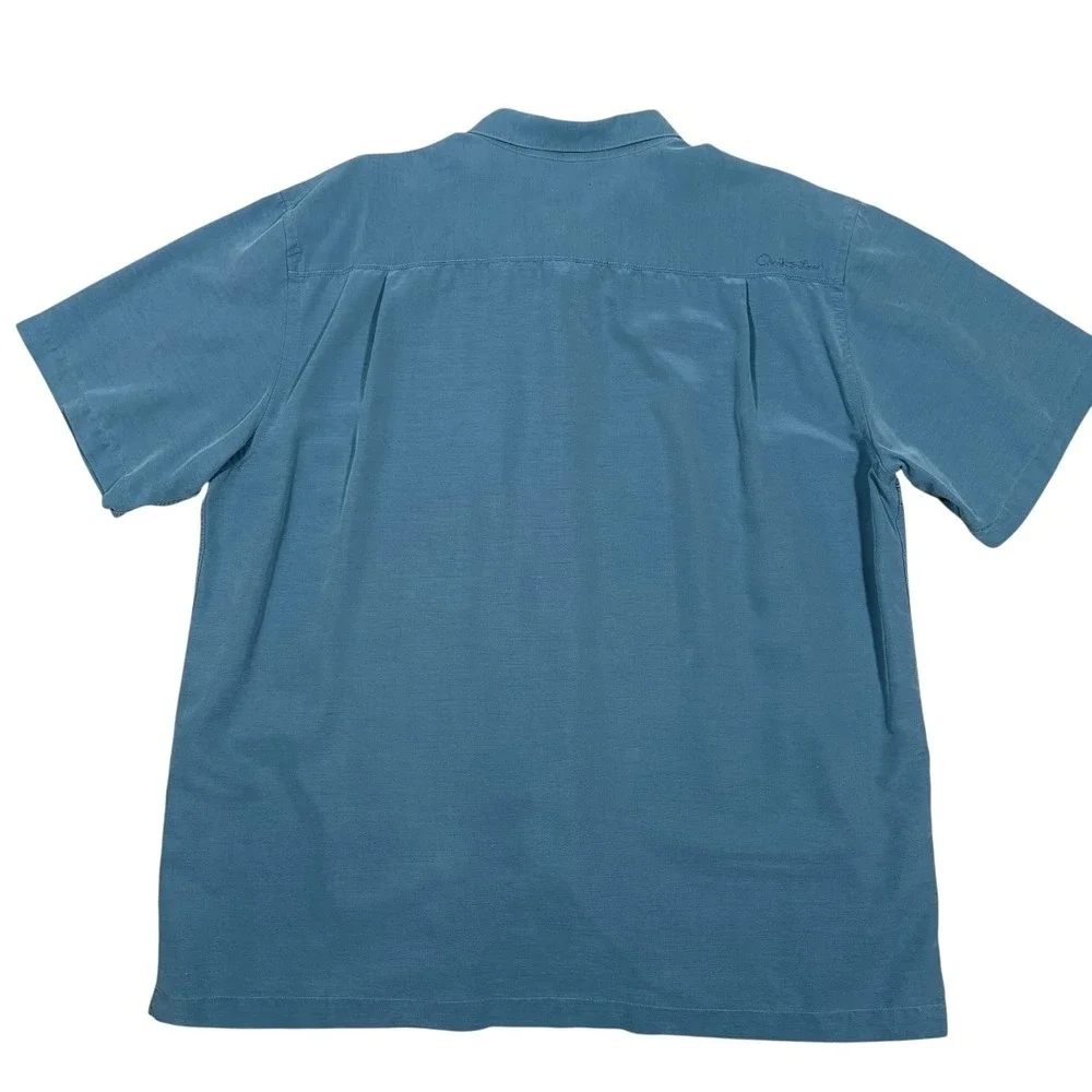 Quiksilver Waterman Shirt Mens XXL‎ Embroidered Blue Water Fish Short Sleeve